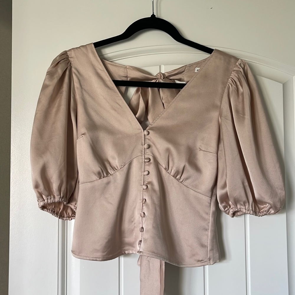 Satin open back blouse